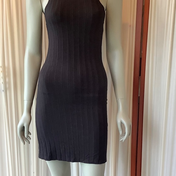 Reformation Dress Black Mel Ribbed Knit Sleeveless Bodycon Stretch Tank Small - Picture 2 of 8